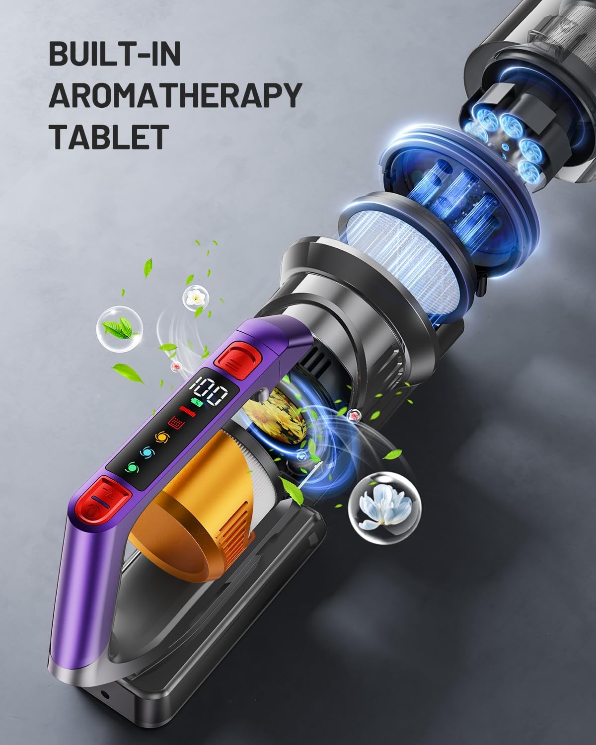 Cordless Vacuum Cleaner, 550W/45KPA Self-Standing Vacuum Cleaners for Home, Max 60Mins Anti-Tangle Stick Vacuum with Aromatherapy, Dual-Handheld Lightweight Vacuum for Pet Hair, Carpets, Hardwood